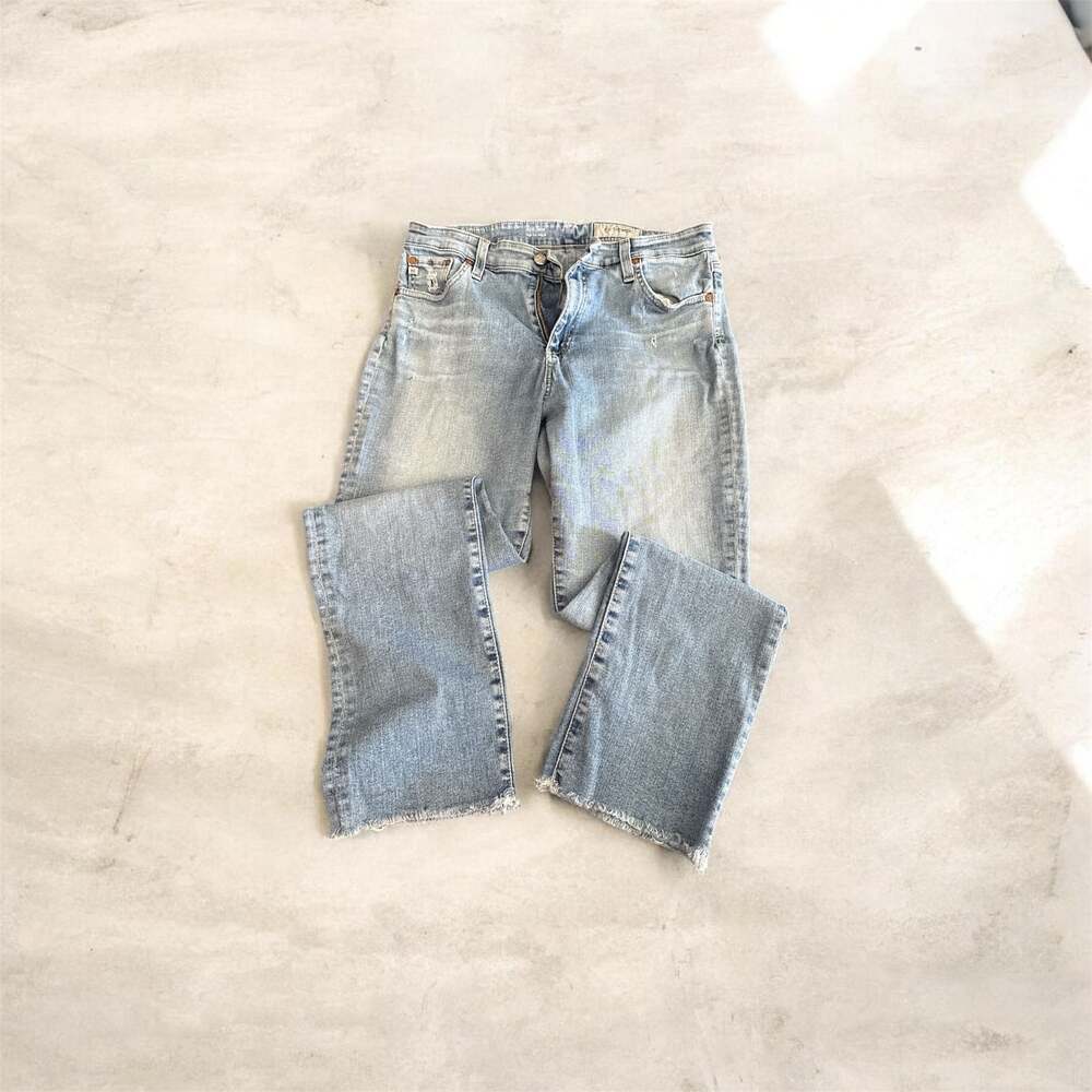 AG Adriano Goldschmied Mari Crop High Rise Straight Leg Jeans in Light Blue